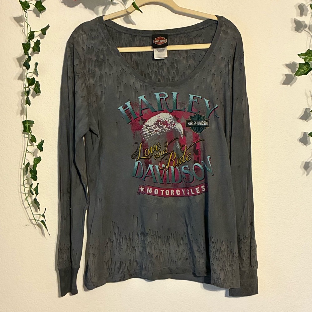 HARLEY DAVIDSON MOTORCYCLES RAPID CITY LONG SLEEVE EAGLE GRAPHIC TEE, LARGE